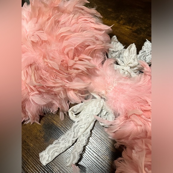 Real Feather Pink Angel Wings Lace Tutu Pearls Set Photo Prop Costume Dress Up - Picture 12 of 13